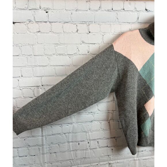 TALBOTS VTG argyle lambswool angora rabbit gray turtleneck sweater pullover M - Picture 4 of 8
